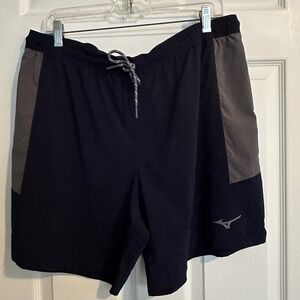 Mizuno Mens Running Shorts Blue Grey Athletic Drawstring XL